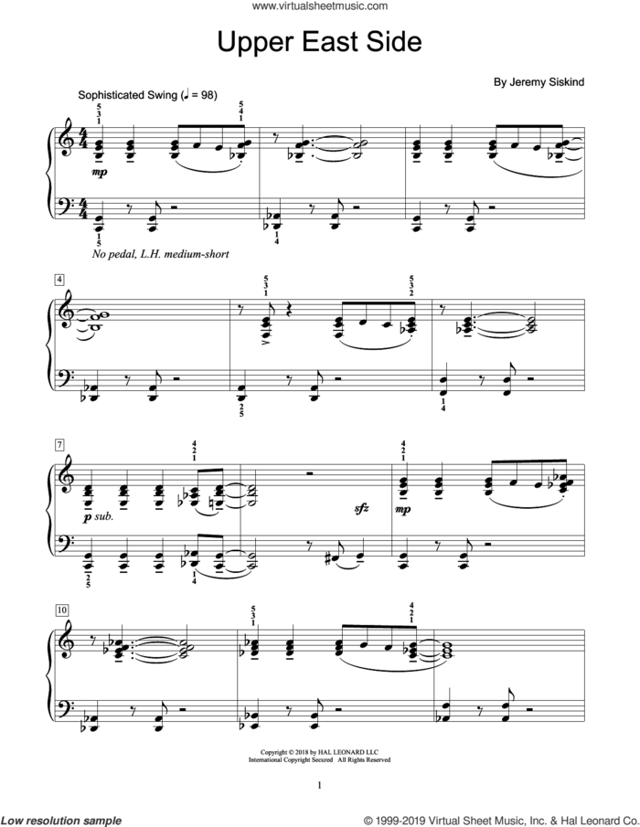 Upper East Side sheet music for piano solo (elementary) by Jeremy Siskind, beginner piano (elementary)