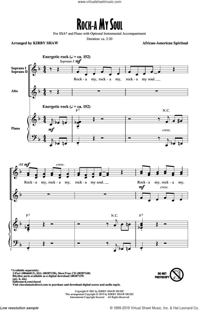 Rock-A-My Soul sheet music for choir (SSA: soprano, alto) by Kirby Shaw and Miscellaneous, intermediate skill level