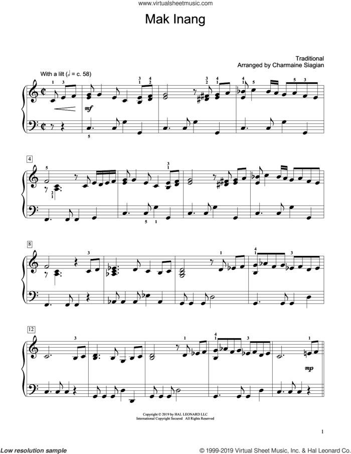 Mak Inang (arr. Charmaine Siagian) sheet music for piano solo (elementary)  and Charmaine Siagian, beginner piano (elementary)