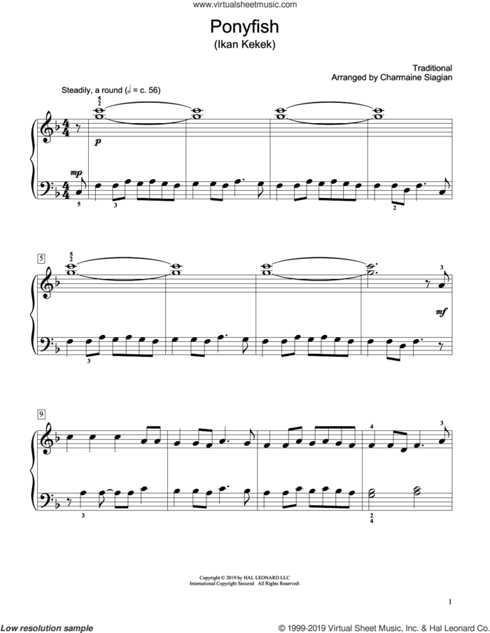 Ponyfish (Ikan Kekek) (arr. Charmaine Siagian) sheet music for piano solo (elementary)  and Charmaine Siagian, beginner piano (elementary)