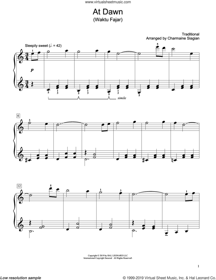 At Dawn (Waktu Fajar) (arr. Charmaine Siagian) sheet music for piano solo (elementary)  and Charmaine Siagian, beginner piano (elementary)