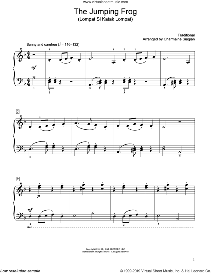The Jumping Frog (Lompat Si Katak Lompat) (arr. Charmaine Siagian) sheet music for piano solo (elementary)  and Charmaine Siagian, beginner piano (elementary)
