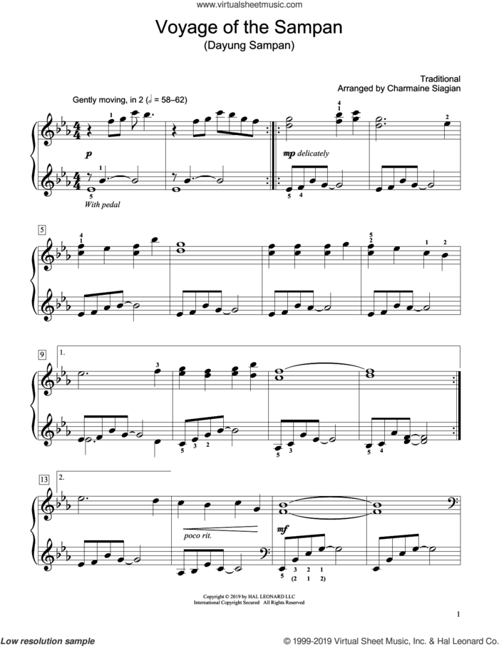 Voyage Of The Sampan (Dayung Sampan) (arr. Charmaine Siagian) sheet music for piano solo (elementary)  and Charmaine Siagian, beginner piano (elementary)