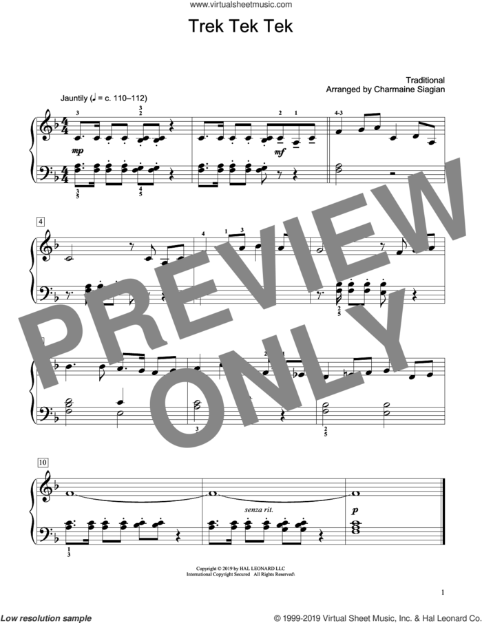 Trek Tek Tek (arr. Charmaine Siagian) sheet music for piano solo (elementary)  and Charmaine Siagian, beginner piano (elementary)