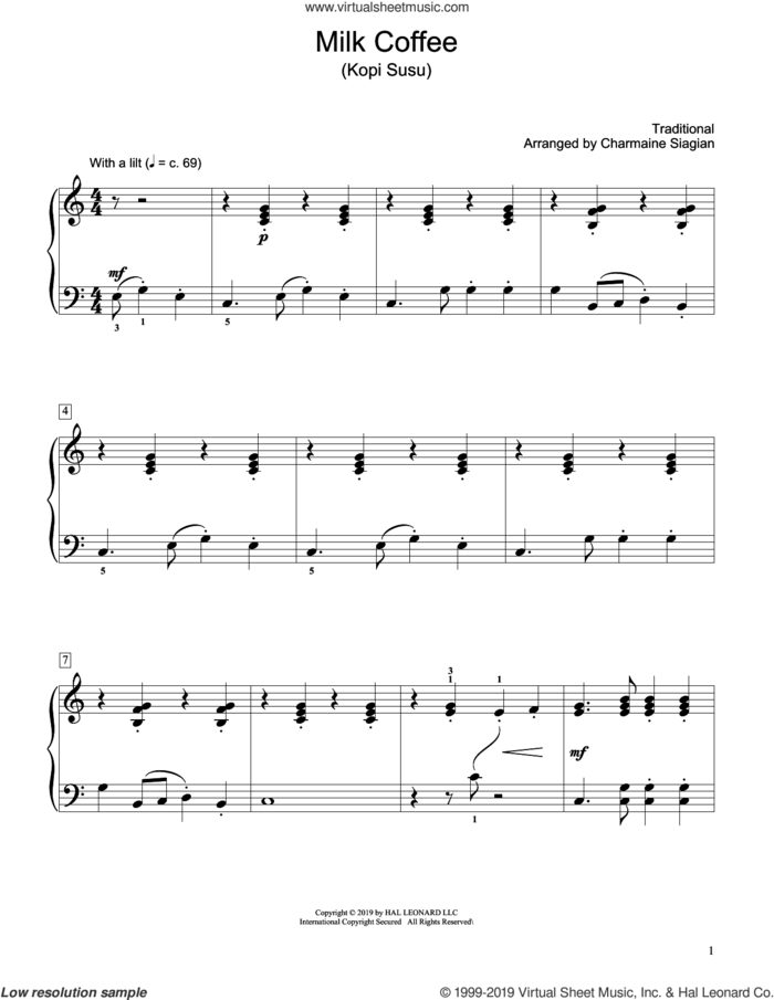 Milk Coffee (Kopi Susu) (arr. Charmaine Siagian) sheet music for piano solo (elementary)  and Charmaine Siagian, beginner piano (elementary)