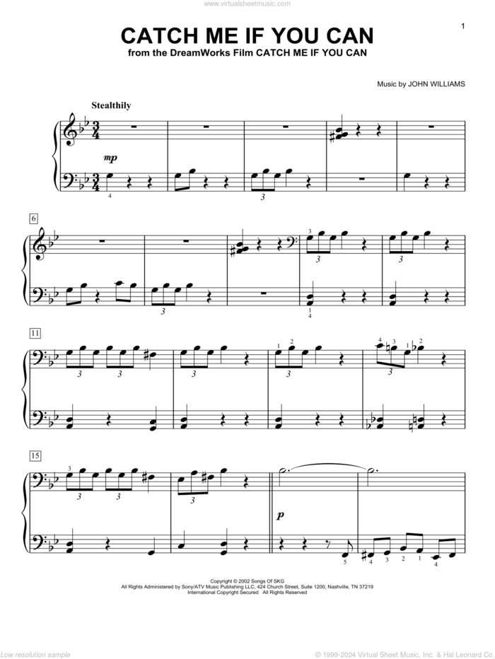 Catch Me If You Can, (easy) sheet music for piano solo by John Williams, easy skill level