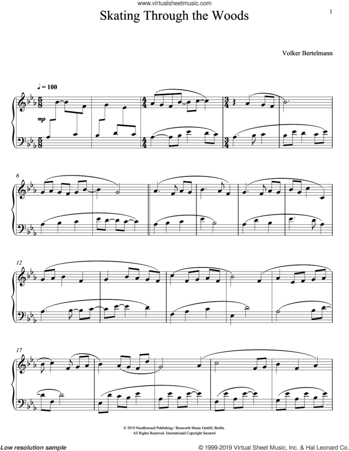 Skating Through The Woods sheet music for piano solo by Hauschka and Volker Bertelmann, classical score, intermediate skill level