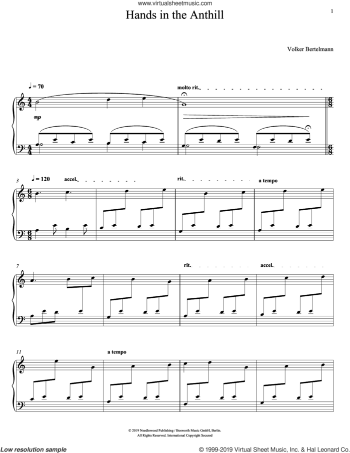 Hands In The Anthill sheet music for piano solo by Hauschka and Volker Bertelmann, classical score, intermediate skill level