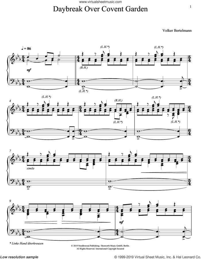 Daybreak Over Covent Garden sheet music for piano solo by Hauschka and Volker Bertelmann, classical score, intermediate skill level
