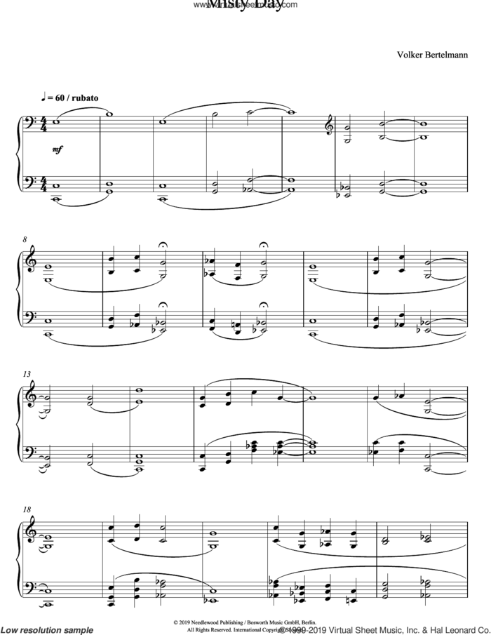 Misty Day sheet music for piano solo by Hauschka and Volker Bertelmann, classical score, intermediate skill level