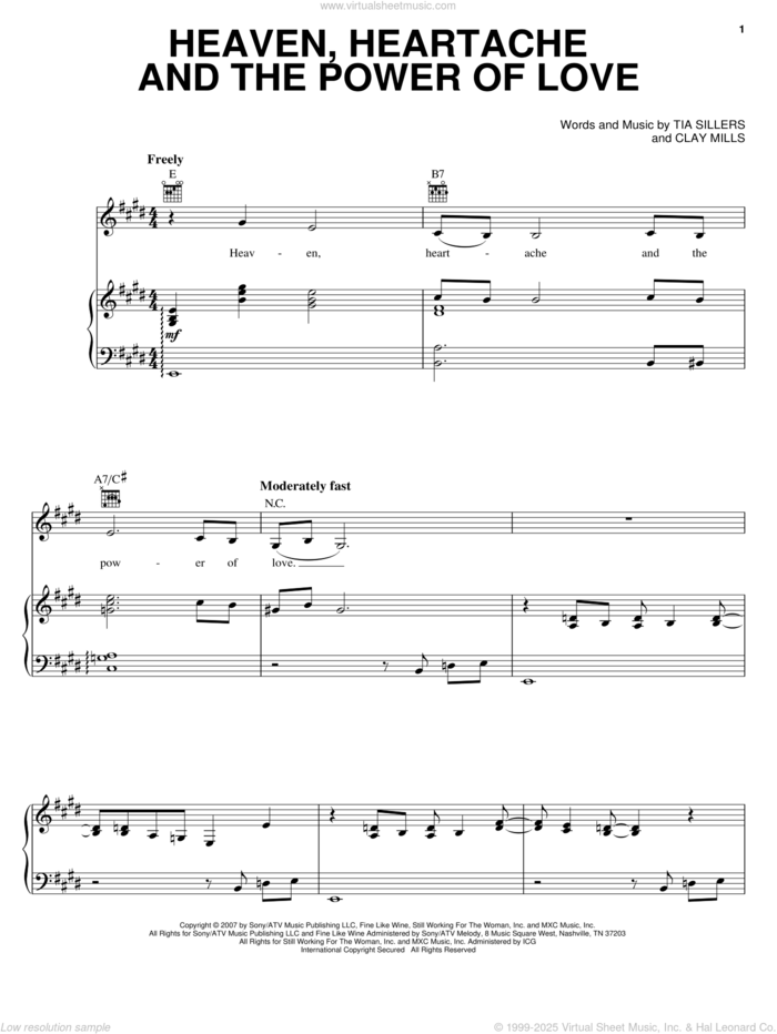 Heaven, Heartache And The Power Of Love sheet music for voice, piano or guitar by Trisha Yearwood, Clay Mills and Tia Sillers, intermediate skill level