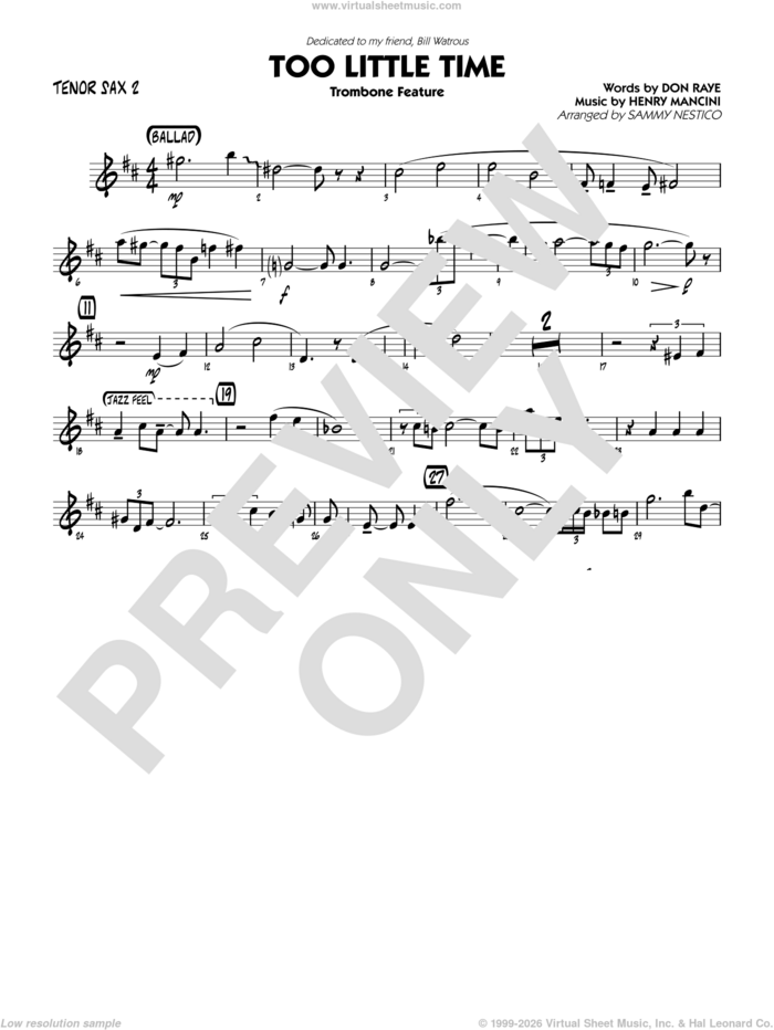 Too Little Time (arr. Sammy Nestico), conductor score (full score) sheet music for jazz band (tenor sax 2) by Henry Mancini, Sammy Nestico, Bill Watrous and Don Raye, intermediate skill level