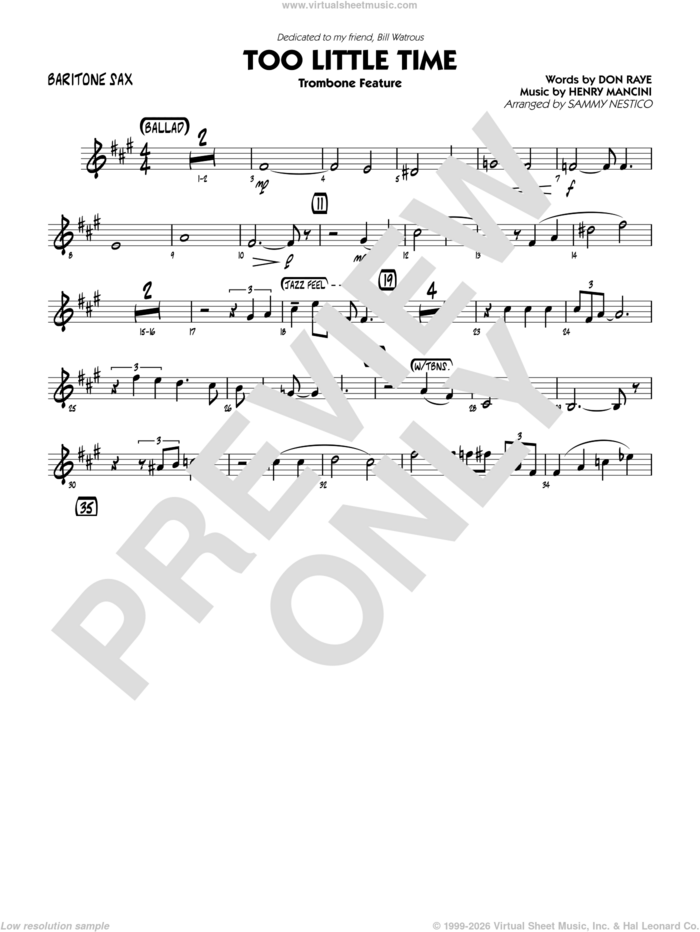 Too Little Time (arr. Sammy Nestico), conductor score (full score) sheet music for jazz band (baritone sax) by Henry Mancini, Sammy Nestico, Bill Watrous and Don Raye, intermediate skill level