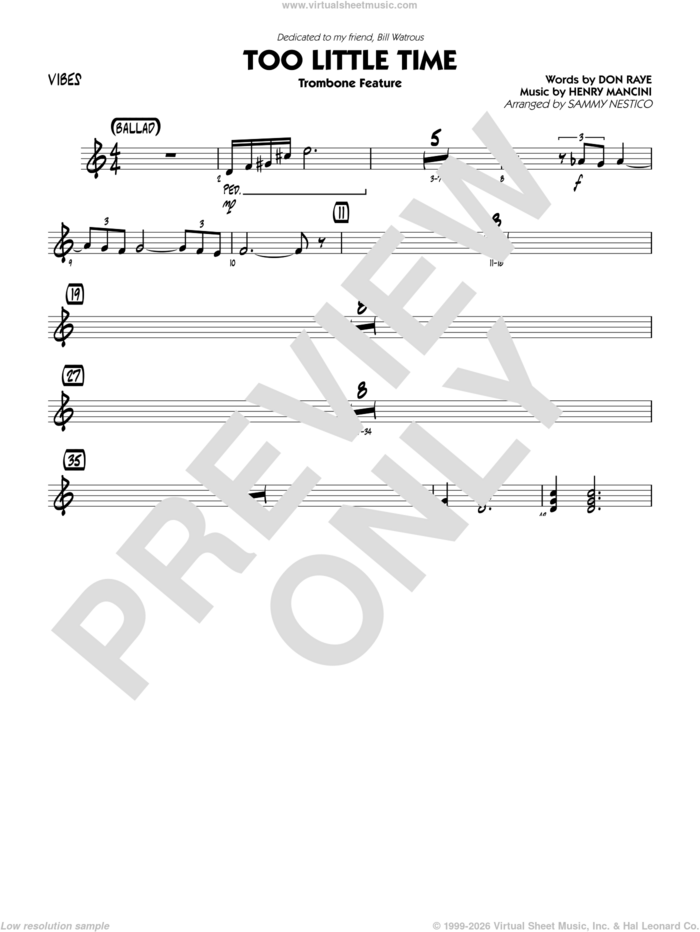 Too Little Time (arr. Sammy Nestico), conductor score (full score) sheet music for jazz band (vibes) by Henry Mancini, Sammy Nestico, Bill Watrous and Don Raye, intermediate skill level