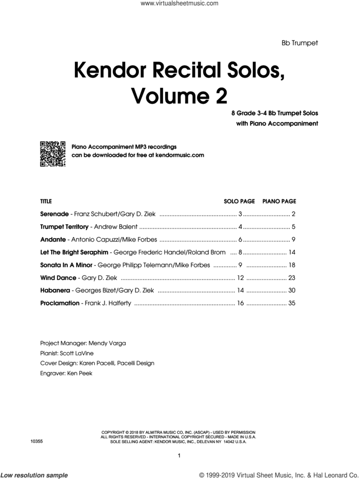 Kendor Recital Solos, Volume 2 - Bb Trumpet With Piano Accompaniment and MP3's (complete set of parts) sheet music for trumpet and piano, intermediate skill level
