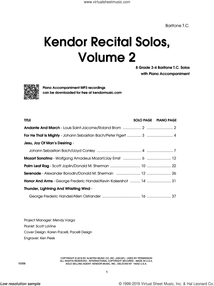 Kendor Recital Solos, Volume 2 - Baritone T.C. With Piano Accompaniment and MP3's (complete set of parts) sheet music for baritone T.C. and piano, intermediate skill level