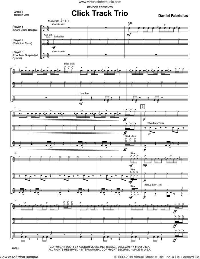 Click Track Trio (COMPLETE) sheet music for percussions by Dan Fabricius, intermediate skill level