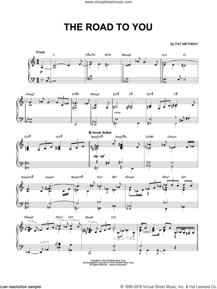 The Road To You sheet music for piano solo by Pat Metheny, intermediate skill level