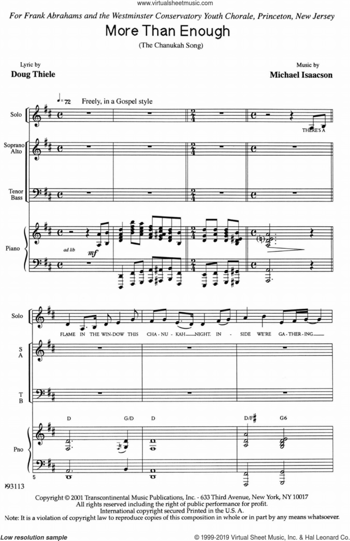 More Than Enough sheet music for choir (SATB: soprano, alto, tenor, bass) by Michael Isaacson, classical score, intermediate skill level