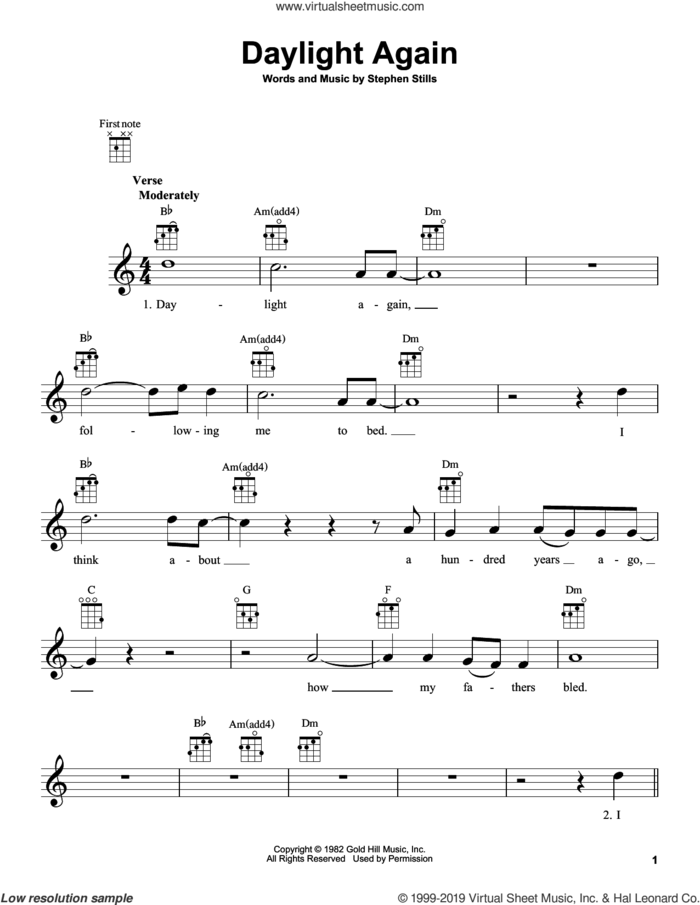 Daylight Again sheet music for ukulele by Crosby, Stills, Nash & Young and Stephen Stills, intermediate skill level