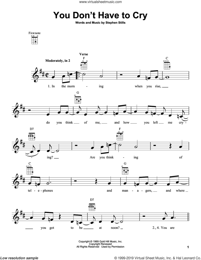 You Don't Have To Cry sheet music for ukulele by Stephen Stills and Crosby, Stills & Nash, intermediate skill level