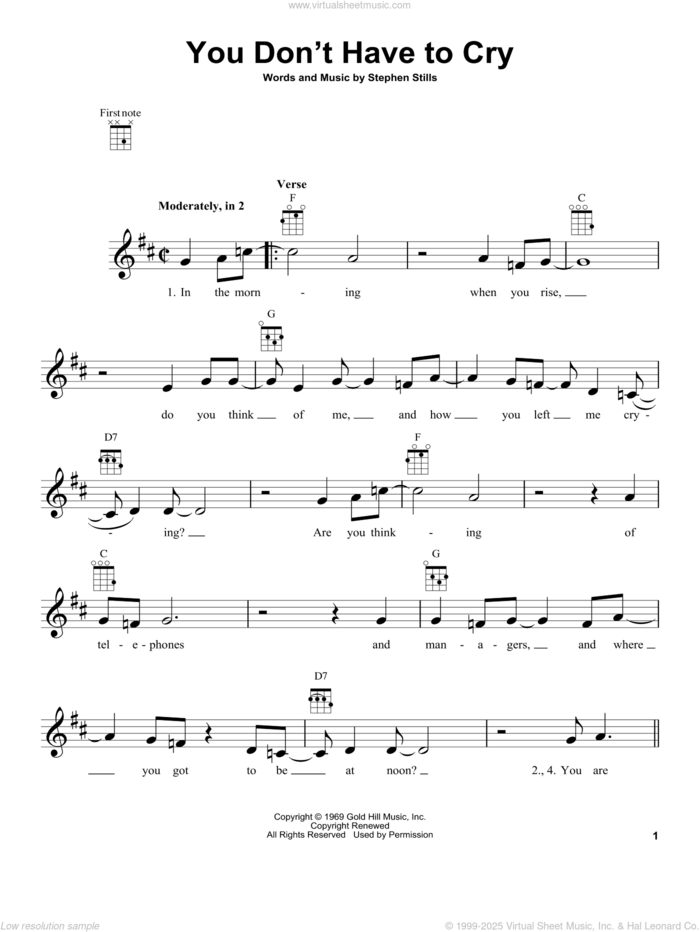 You Don't Have To Cry sheet music for ukulele by Stephen Stills and Crosby, Stills & Nash, intermediate skill level