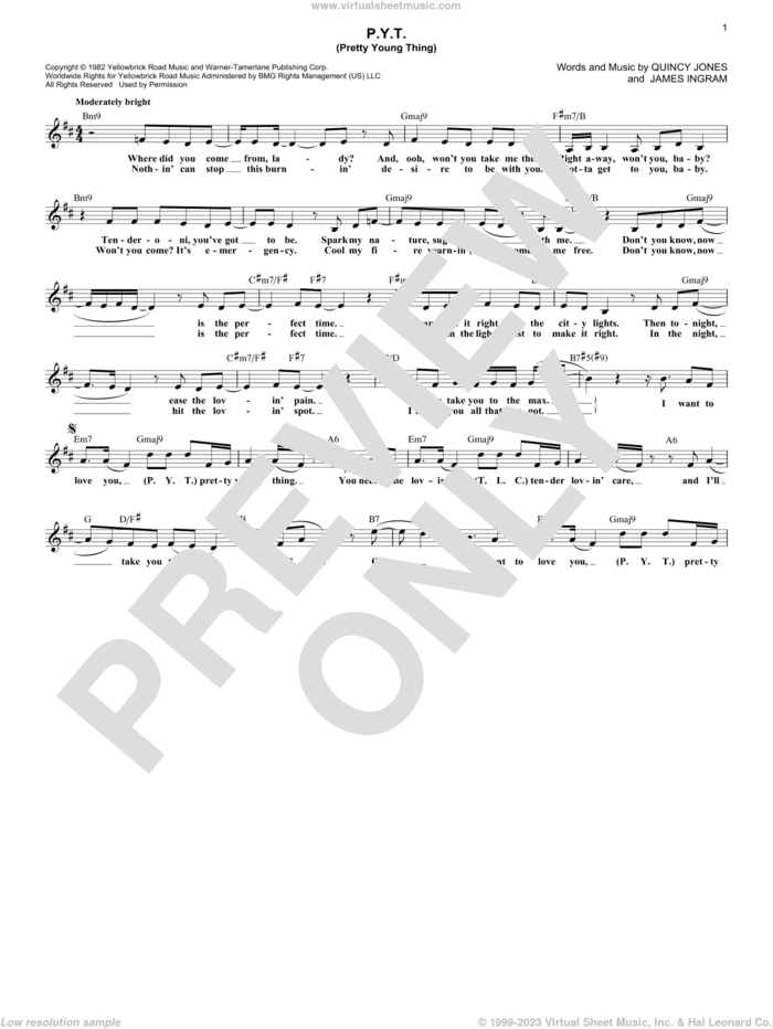 P.Y.T. (Pretty Young Thing) sheet music for voice and other instruments (fake book) by Michael Jackson, James Ingram and Quincy Jones, intermediate skill level