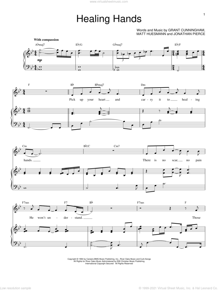 Healing Hands sheet music for voice and piano by Jonathan Pierce, Grant Cunningham and Matt Huesmann, intermediate skill level