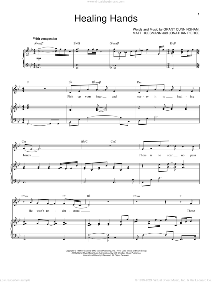 Healing Hands sheet music for voice and piano by Jonathan Pierce, Grant Cunningham and Matt Huesmann, intermediate skill level