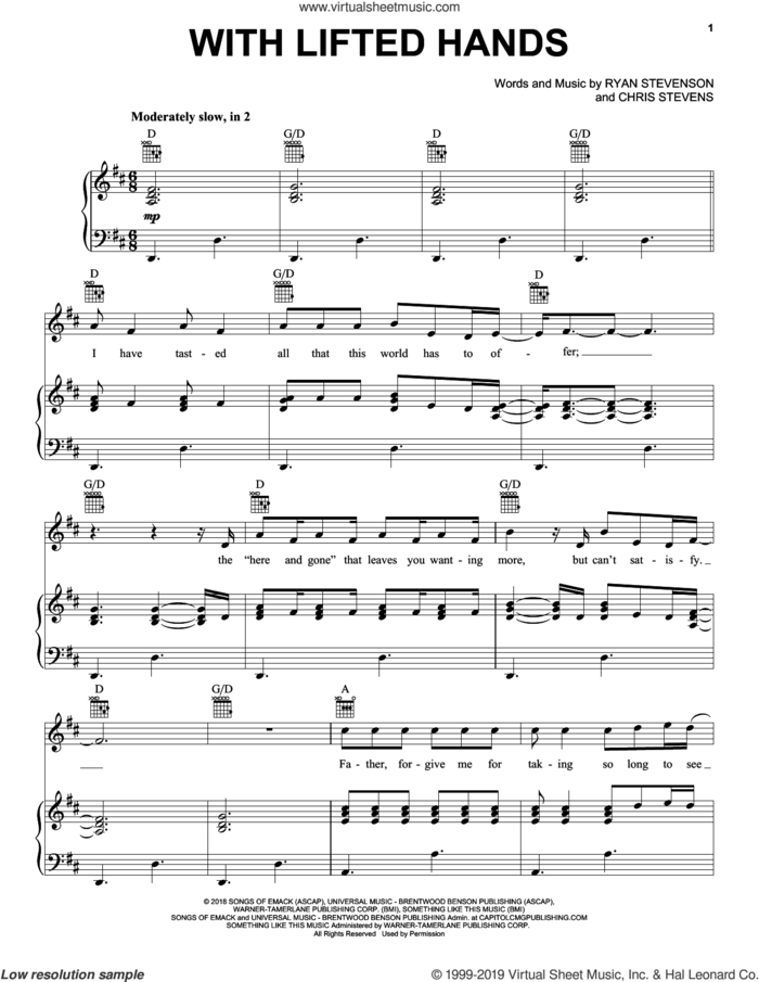 With Lifted Hands sheet music for voice, piano or guitar by Ryan Stevenson and Chris Stevens, intermediate skill level