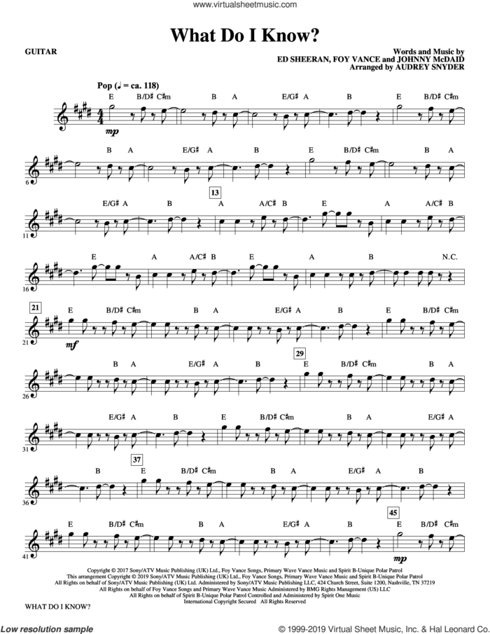 What Do I Know? (arr. Audrey Snyder) (complete set of parts) sheet music for orchestra/band by Ed Sheeran, Audrey Snyder, Foy Vance and Johnny McDaid, intermediate skill level