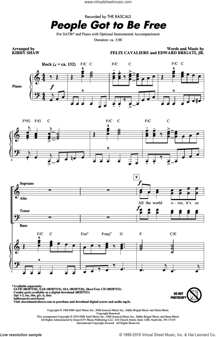 People Got To Be Free (arr. Kirby Shaw) sheet music for choir (SATB: soprano, alto, tenor, bass) by The Rascals, Kirby Shaw and Felix Cavaliere, intermediate skill level