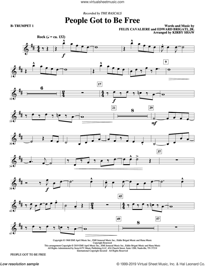 People Got to Be Free (arr. Kirby Shaw) (complete set of parts) sheet music for orchestra/band by Kirby Shaw, Edward Brigati Jr., Felix Cavaliere and The Rascals, intermediate skill level