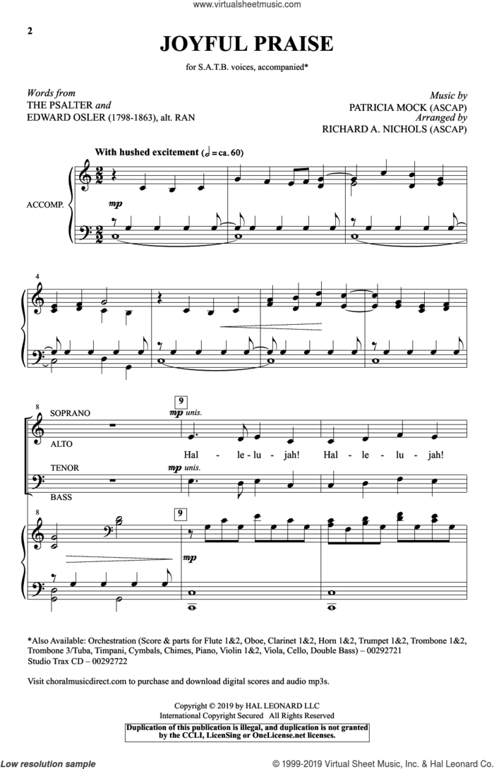 Joyful Praise sheet music for choir (SATB: soprano, alto, tenor, bass) by Patricia Mock, Richard A. Nichols and The Psalter, intermediate skill level