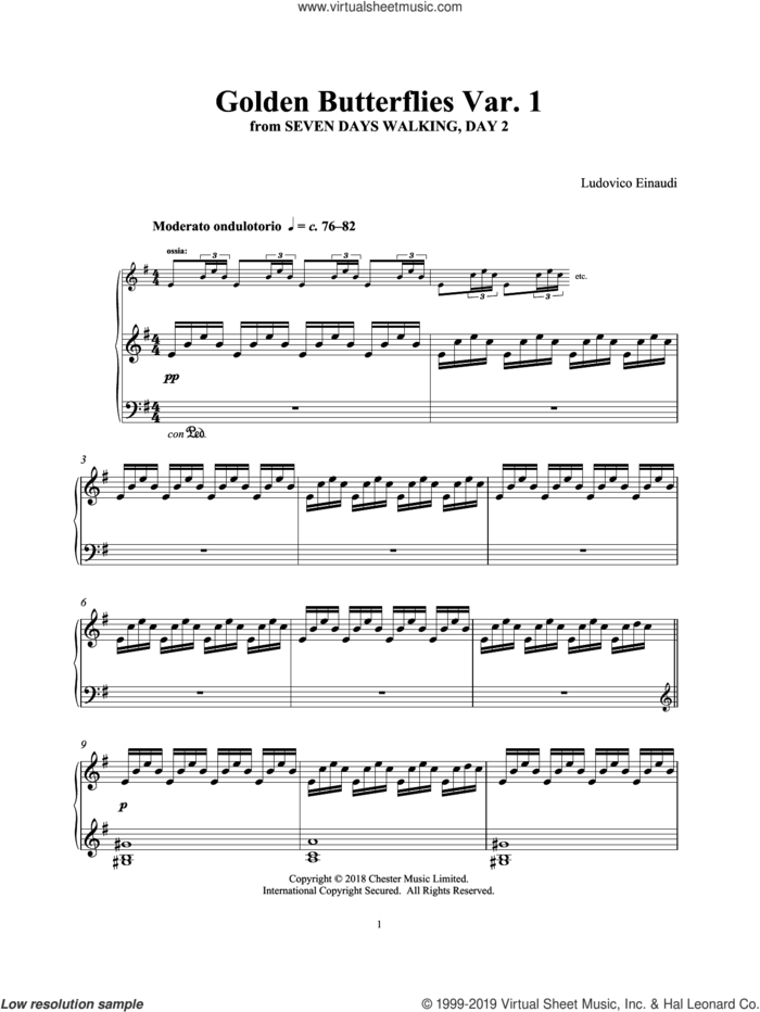 Golden Butterflies Var. 1 (from Seven Days Walking: Day 2) sheet music for piano solo by Ludovico Einaudi, classical score, intermediate skill level