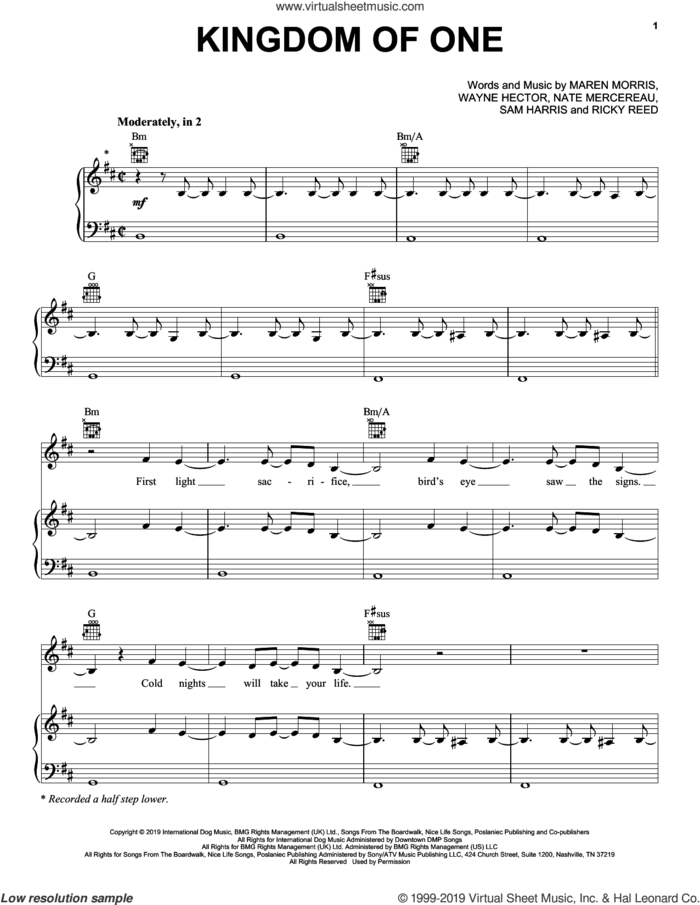 Kingdom Of One (from For the Throne: Music Inspired by Game of Thrones) sheet music for voice, piano or guitar by Maren Morris, Nate Mercereau, Ricky Reed, Sam Harris and Wayne Hector, intermediate skill level