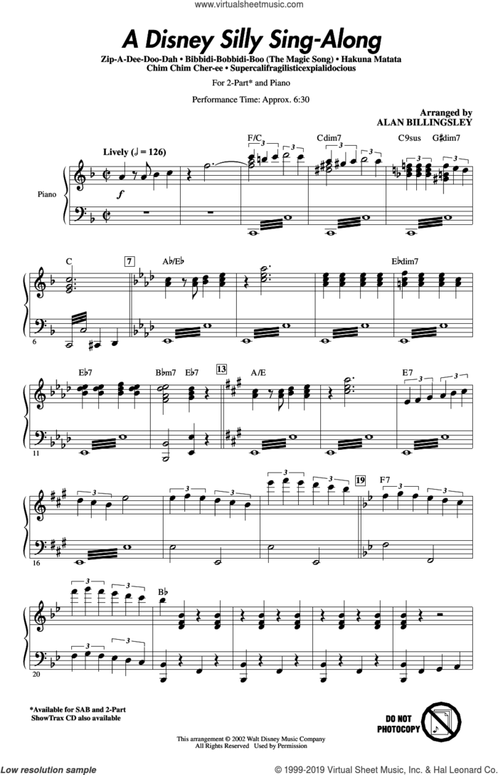 A Disney Silly Sing-Along sheet music for choir (2-Part) by Al Hoffman, Alan Billingsley, Jerry Livingston and Mack David, intermediate duet
