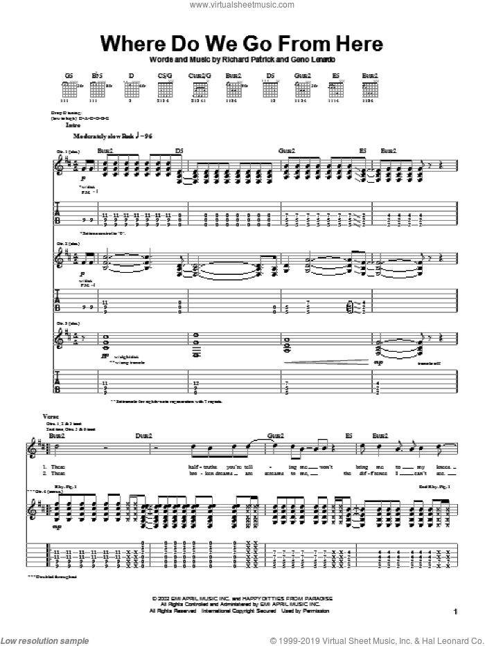 Where Do We Go From Here sheet music for guitar (tablature) by Filter, Geno Lenardo and Richard Patrick, intermediate skill level