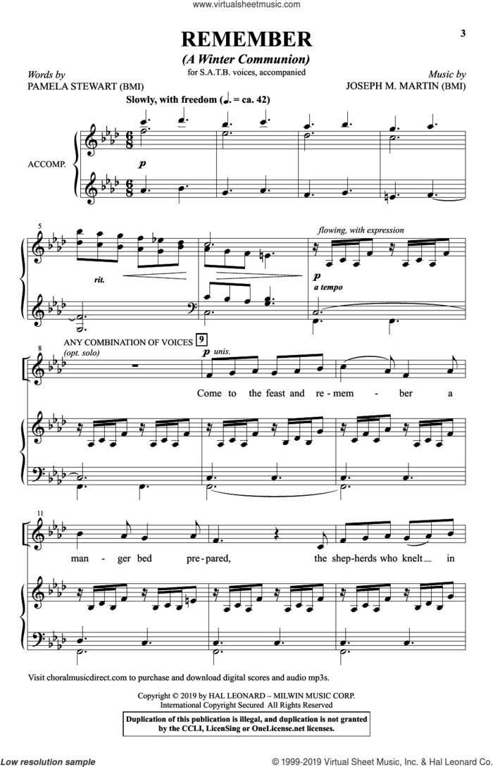 Remember (A Winter Communion) sheet music for choir (SATB: soprano, alto, tenor, bass) by Joseph M. Martin, Pamela Stewart and Pamela Stewart & Joseph Martin, intermediate skill level