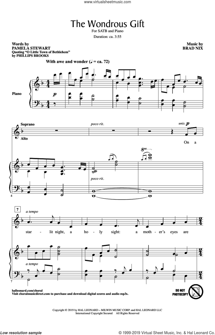 The Wondrous Gift sheet music for choir (SATB: soprano, alto, tenor, bass) by Brad Nix, Pamela Stewart and Pamela Stewart & Brad Nix, intermediate skill level
