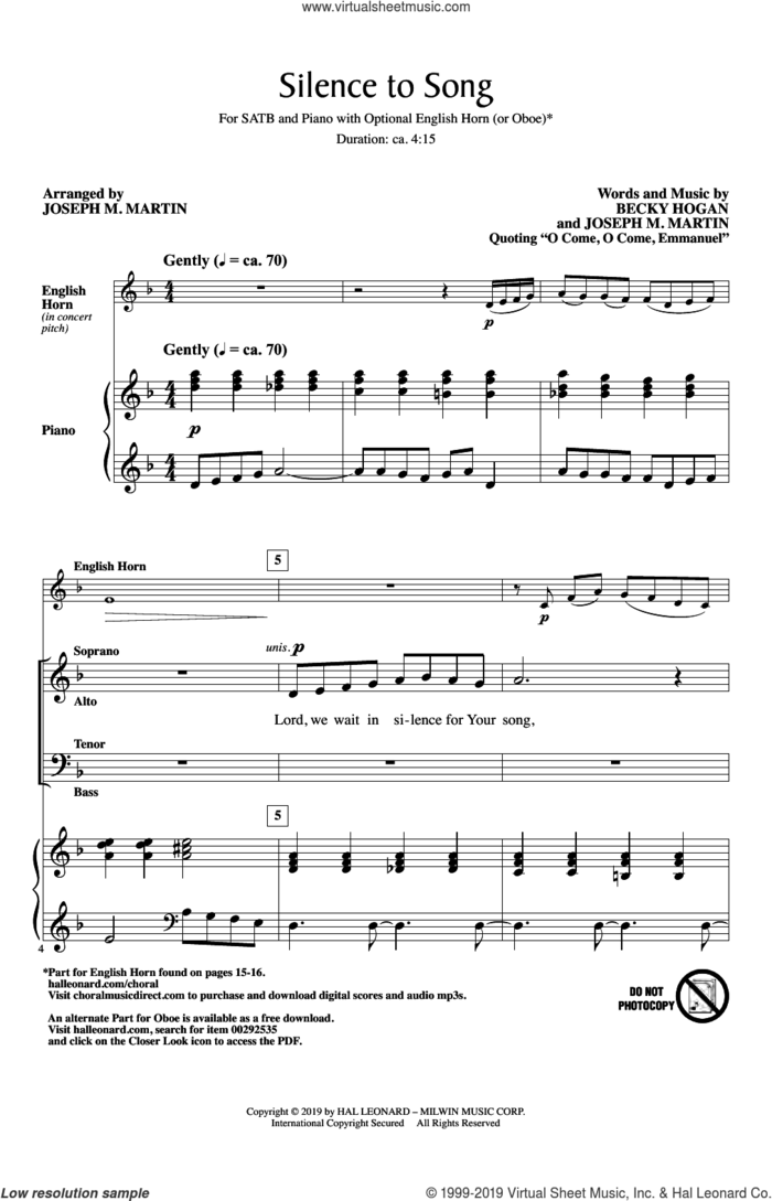 Silence To Song sheet music for choir by Joseph M. Martin, Becky Hogan and Becky Hogan & Joseph Martin, intermediate skill level