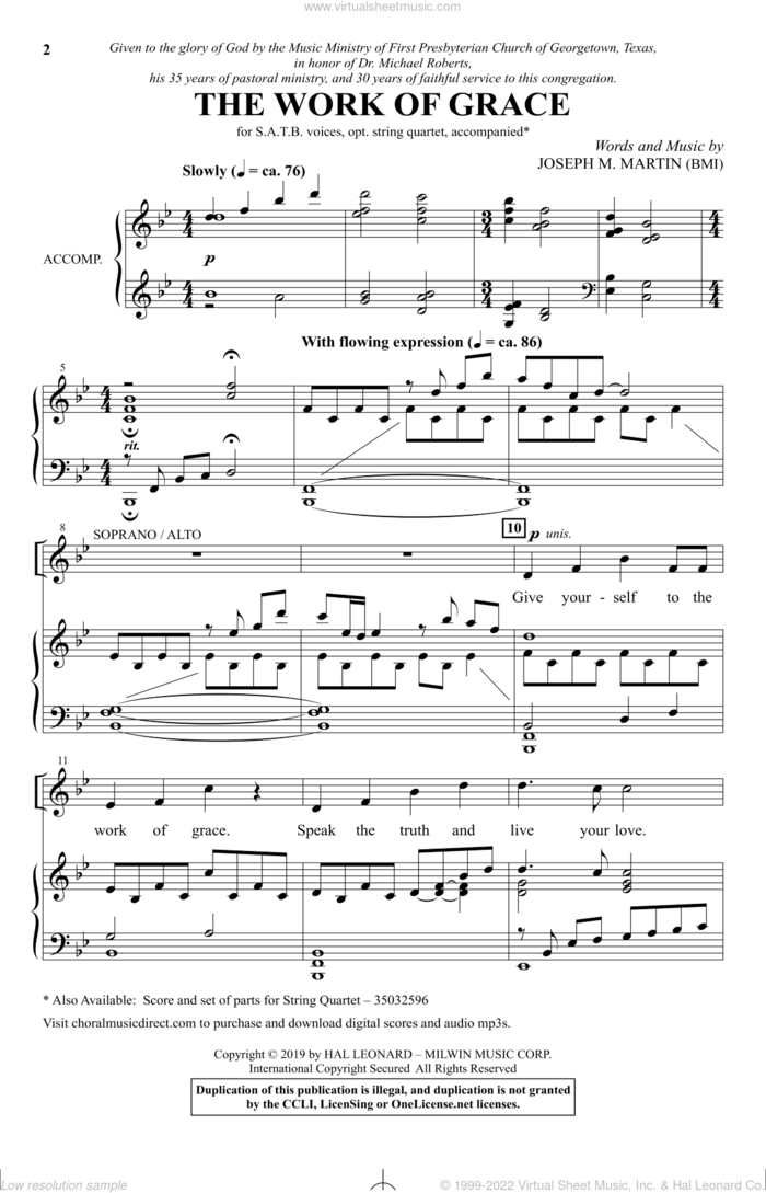 The Work Of Grace sheet music for choir (SATB: soprano, alto, tenor, bass) by Joseph M. Martin, intermediate skill level