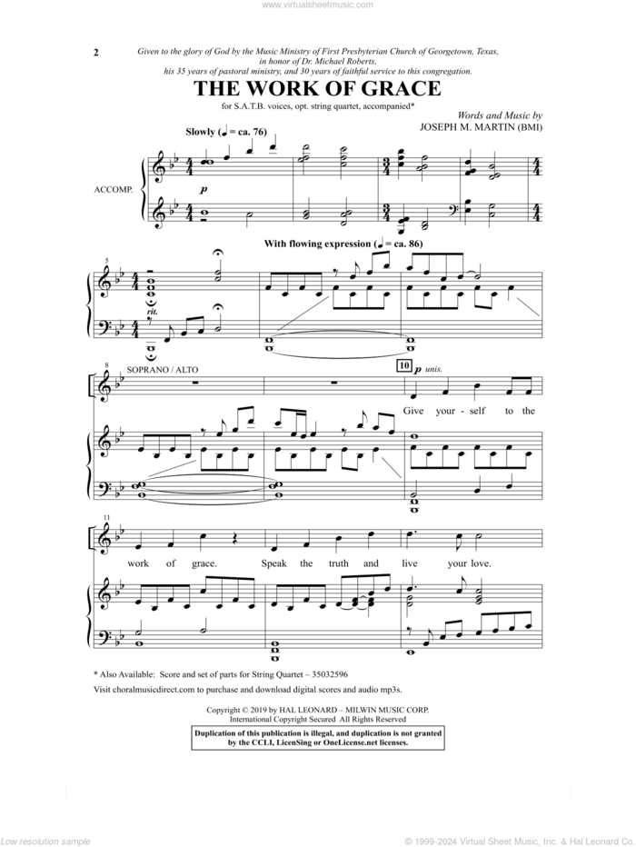 The Work Of Grace sheet music for choir (SATB: soprano, alto, tenor, bass) by Joseph M. Martin, intermediate skill level