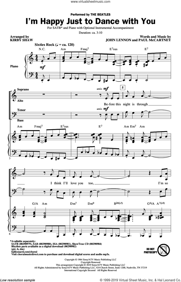 I'm Happy Just To Dance With You (arr. Kirby Shaw) sheet music for choir (SATB: soprano, alto, tenor, bass) by The Beatles, Kirby Shaw, John Lennon and Paul McCartney, intermediate skill level