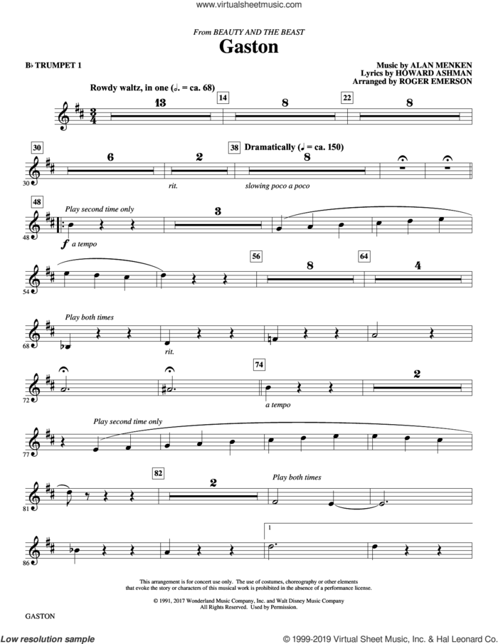 Gaston (from Beauty and The Beast) (arr. Roger Emerson) (complete set of parts) sheet music for orchestra/band by Alan Menken, Alan Menken & Howard Ashman, Howard Ashman and Roger Emerson, intermediate skill level