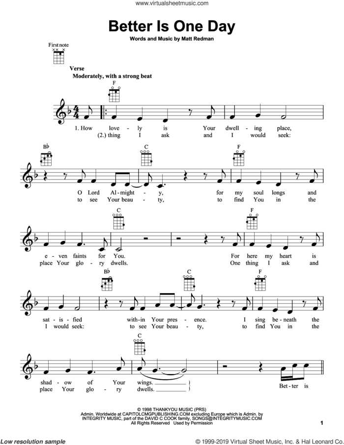 Better Is One Day sheet music for ukulele by Passion and Matt Redman, intermediate skill level