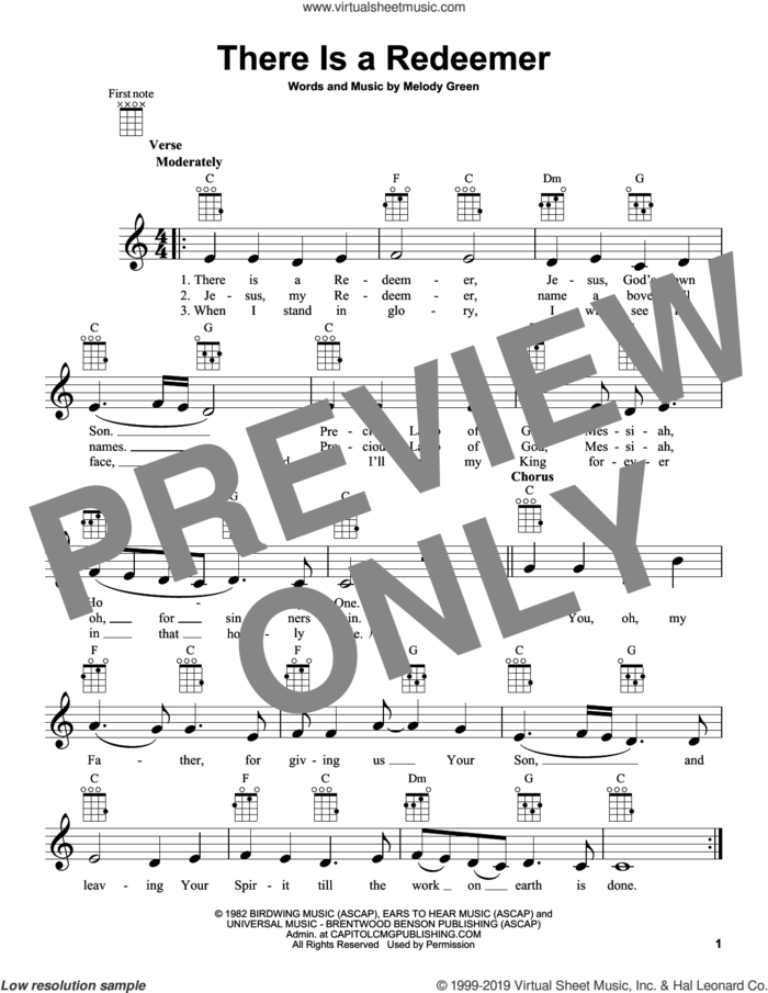 There Is A Redeemer sheet music for ukulele by Keith Green and Melody Green, intermediate skill level