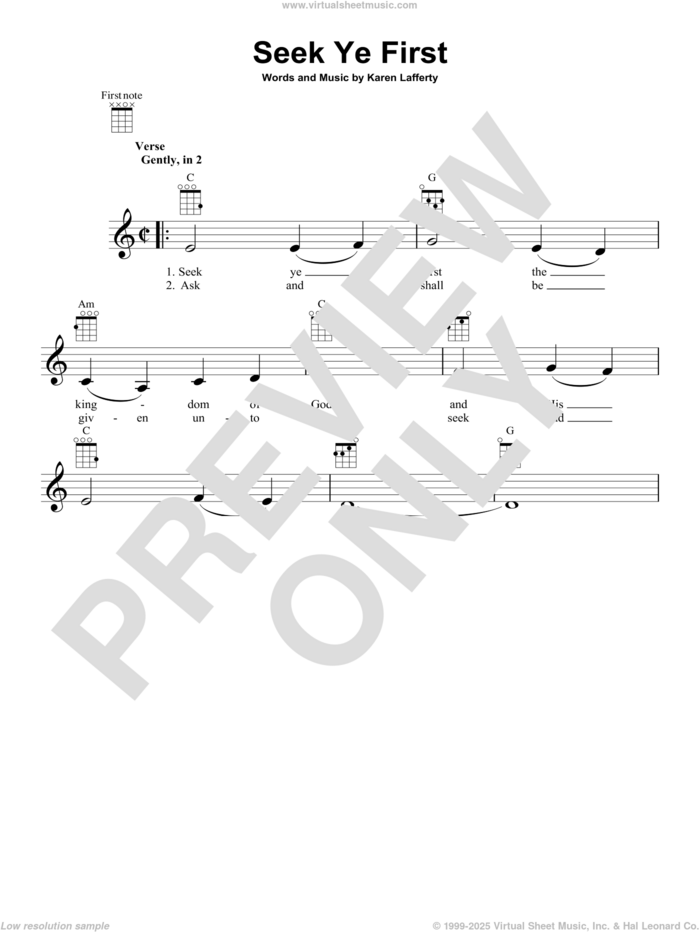 Seek Ye First sheet music for ukulele by Karen Lafferty, intermediate skill level