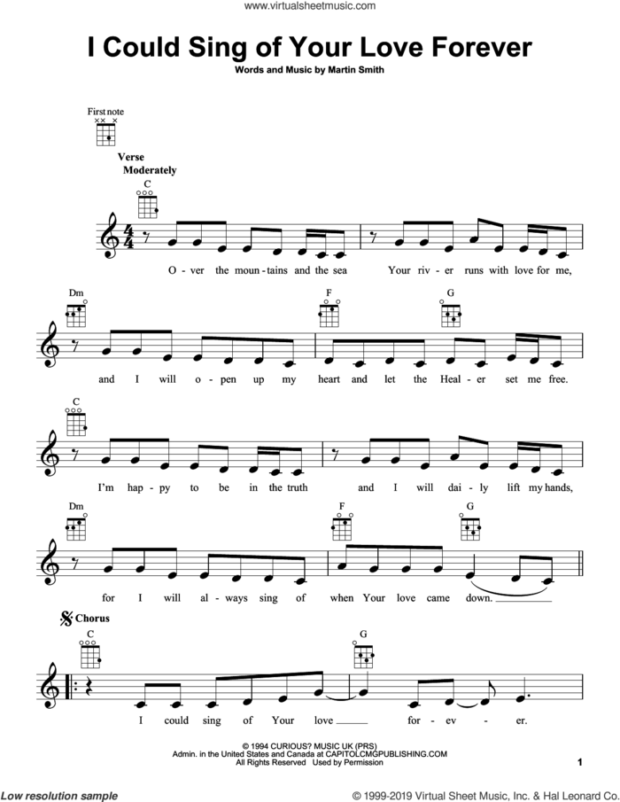 I Could Sing Of Your Love Forever sheet music for ukulele by Passion, Delirious? and Martin Smith, intermediate skill level