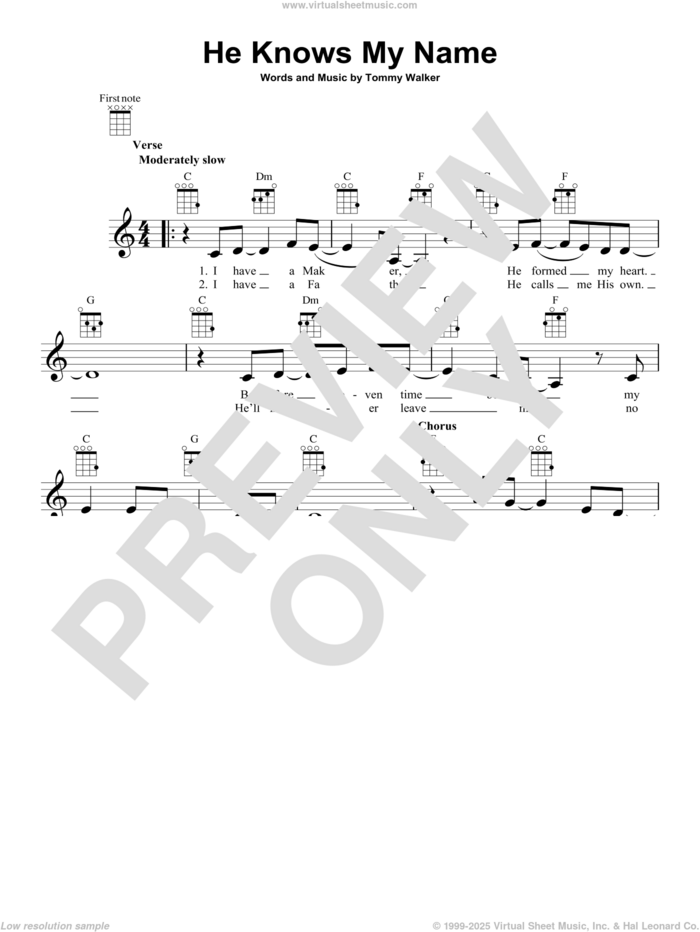 He Knows My Name sheet music for ukulele by Tommy Walker, intermediate skill level